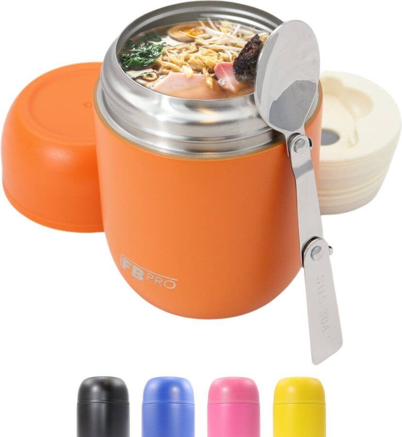 Thermos voedselcontainer met lepel Thermoskan Thermosbeker voor het meenemen van eten Voedsel container voor soep noodles babyvoeding havermout ijs en meer! Soepbeker to go Oranje 420ml