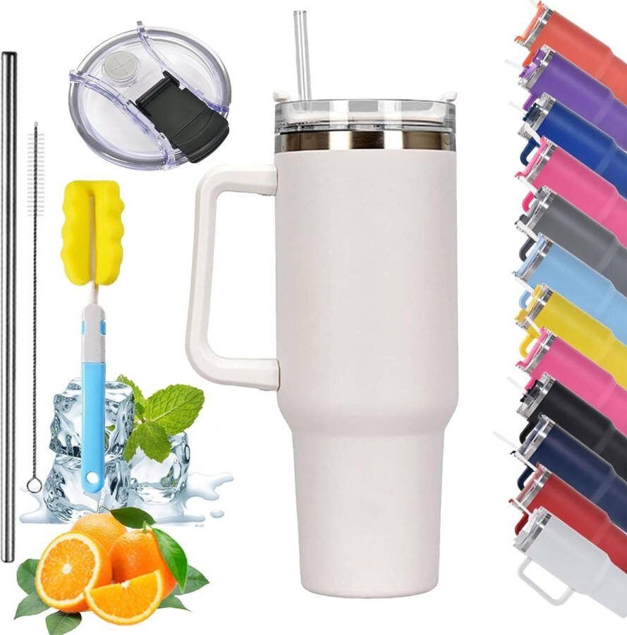 Thermosbeker 6 stuks isolatiebeker rietje handvat koffiebeker onderweg autobeker drinkbeker reisbeker gratis