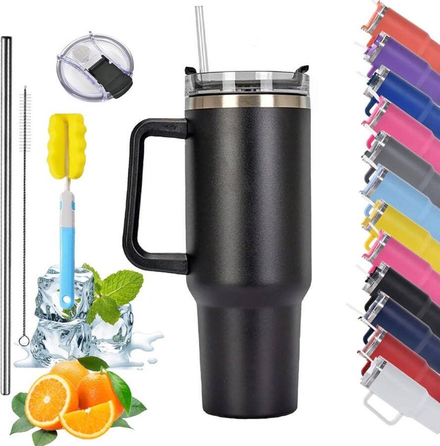 Thermosbeker isolatiebeker met rietje en handvat voor onderweg 6 stuks
