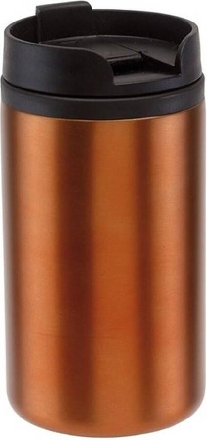 Merkloos Sans marque Thermosbeker warmhoudbeker metallic oranje 290 ml Thermo koffie thee isoleerbekers dubbelwandig met schroefdop