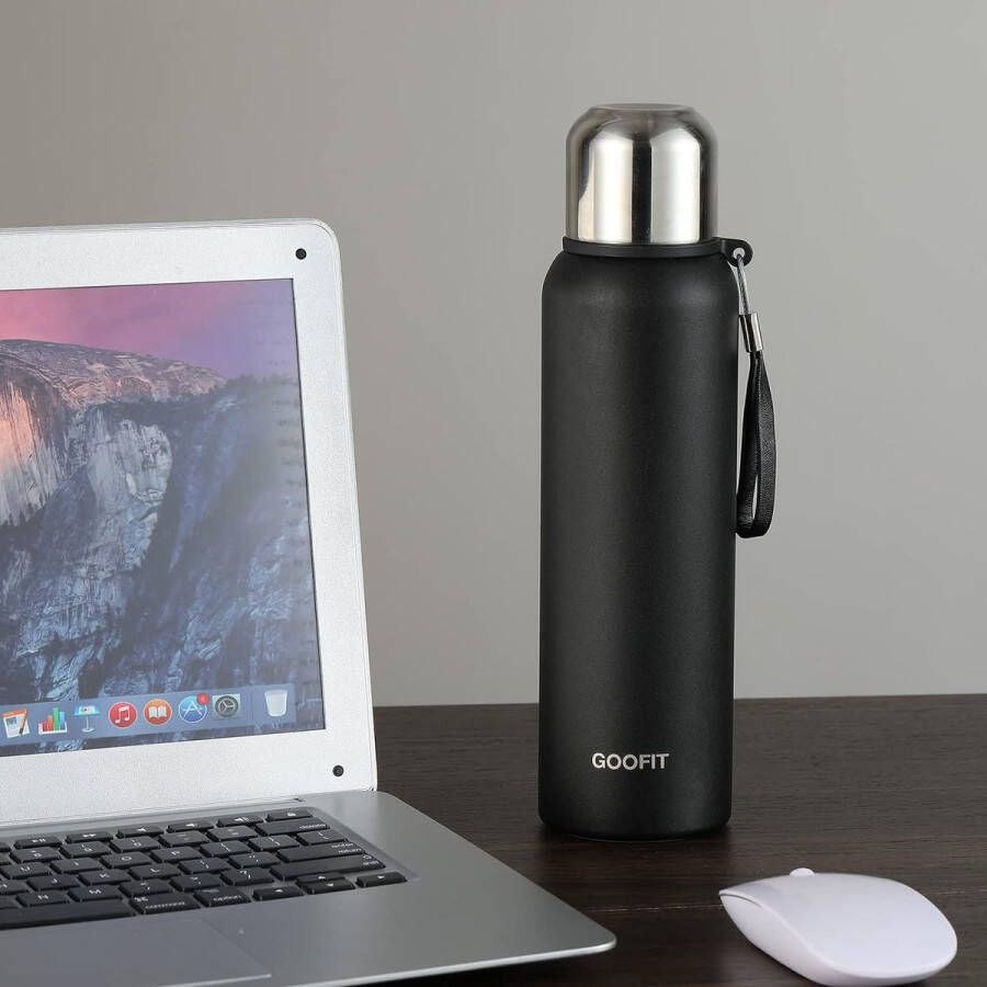 Thermosfles 800 ml lekvrij BPA-vrij roestvrijstalen thermosfles geïsoleerde fles voor koffie thee perfect voor buiten werk kinderen school (zwart)