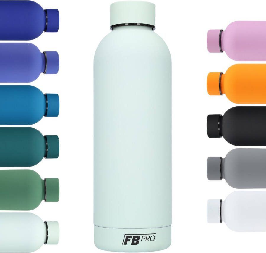 Thermosfles Stevige RVS Thermoskan Drinkfles met extra grip door het mat oppervlak! Thermofles voor warme en koude dranken Robuuste waterfles 500ml Licht Mint