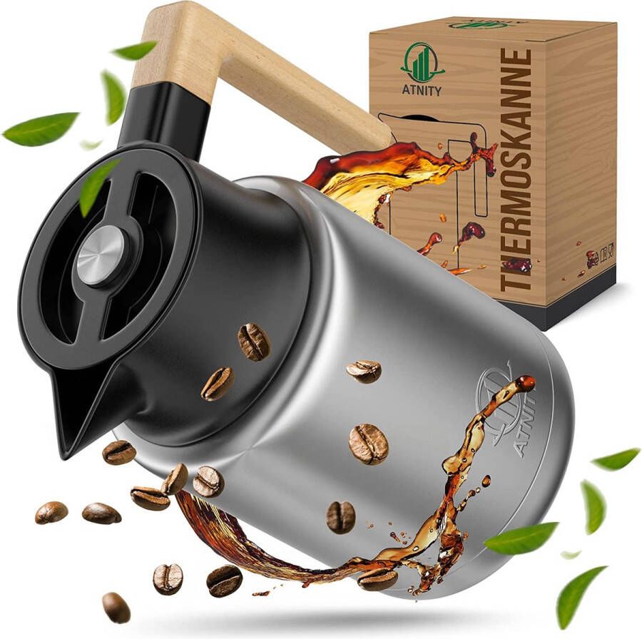 Thermoskan (1 4 l) thermoskan met zeef en elegant houten handvat ideaal als koffiepot of theepot van dubbelwandig 304 roestvrij staal