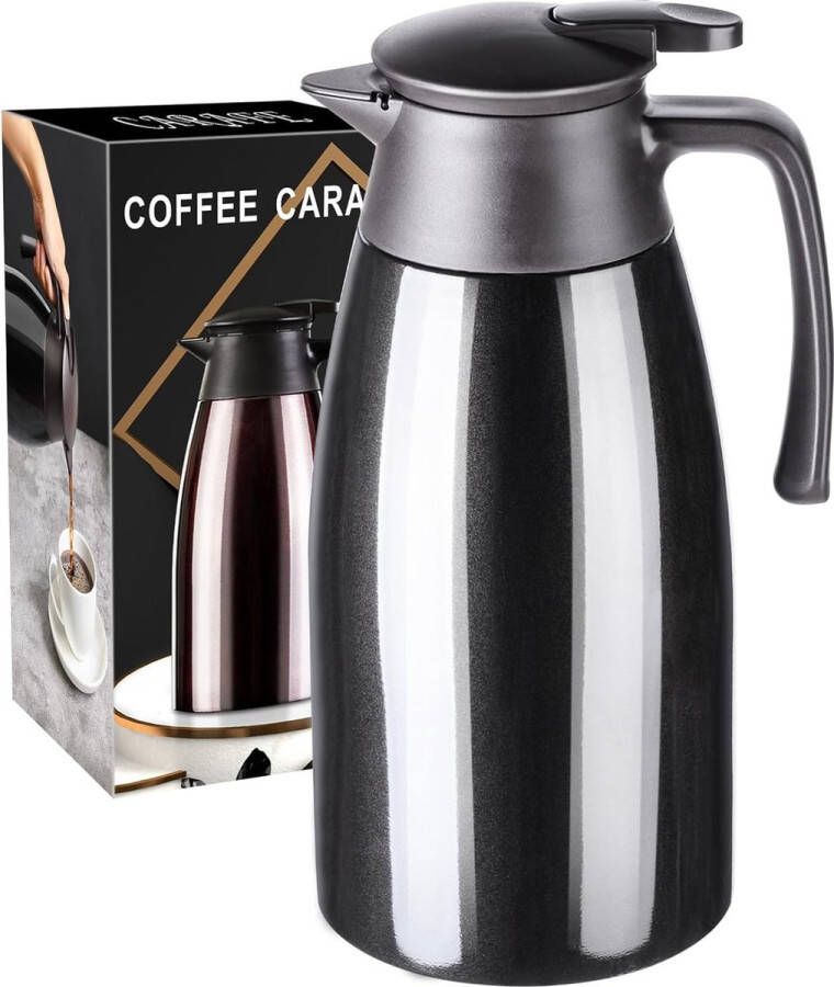 Thermoskan 2 Liter Koffiekan met Keramisch Inzetstuk Vacuüm Geïsoleerde Theepot Roestvrij Staal Theepot Thermisch voor het 12 uur Warm Houden van Koffie en Thee 24 uur Koude Thermoskan (Zwart)