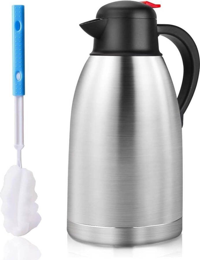 Thermoskan (3 l) isoleerkan met zeef en elegant houten handvat ideaal als koffiepot of theepot van dubbelwandig 304 roestvrij staalv