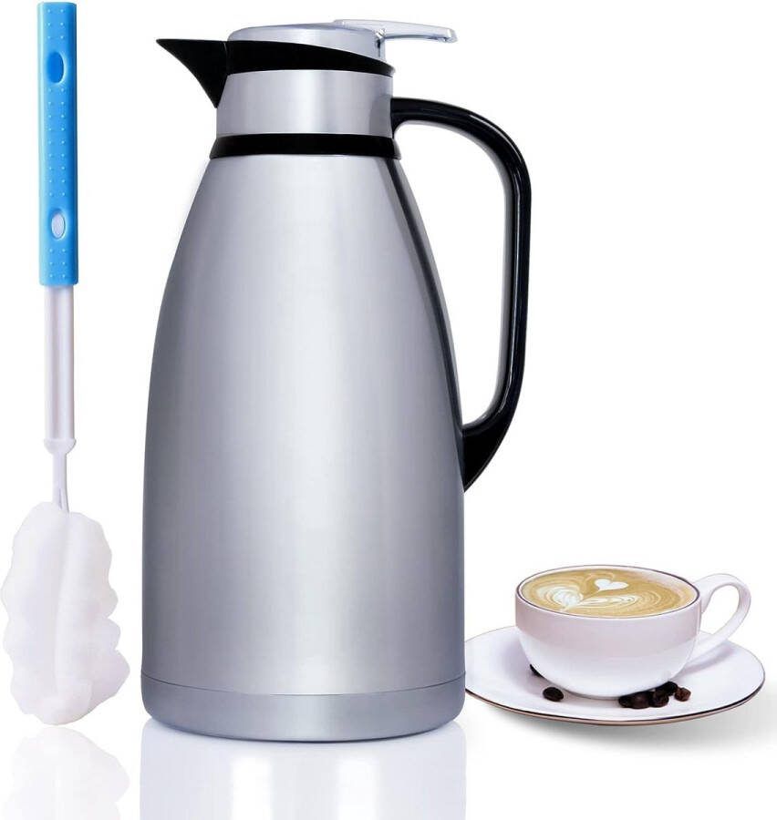 Thermoskan (3 l) thermoskan met zeef en elegant houten handvat ideaal als koffiepot of theepot van dubbelwandig 304 roestvrij staal