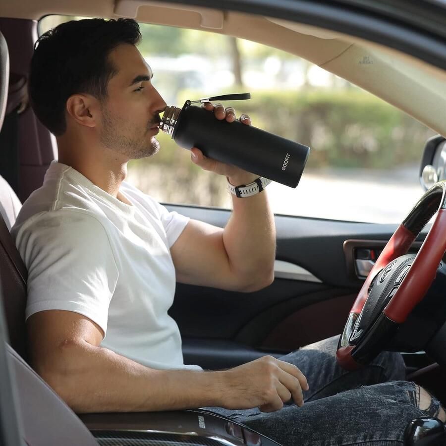 Thermoskan 800 ml lekbestendig BPA-vrij roestvrijstalen thermoskan geïsoleerde fles voor koffie thee perfect voor outdoor werk kinderen school (zwart)