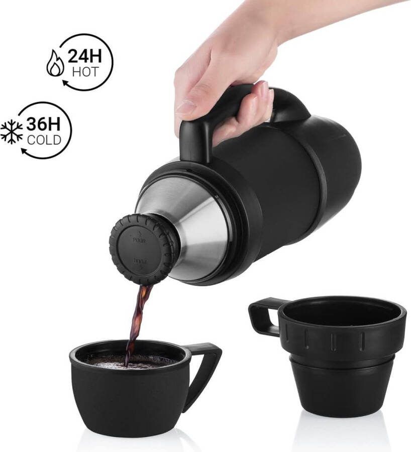 Thermoskan met 2 bekers bigBoy 1 2 liter lekvrij robuust premium roestvrij stalen thermosfles voor warme dranken koffie thee geïsoleerde drinkfles isoleerfles met 2 kopjes