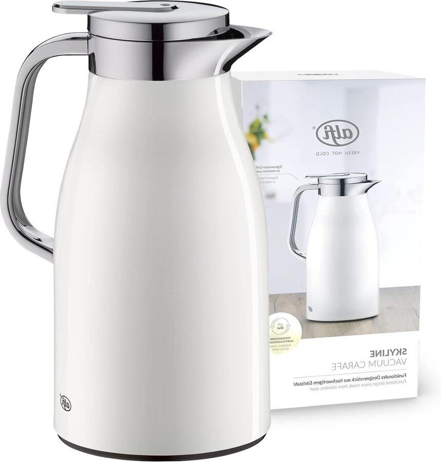 Thermoskan roestvrij staal wit 1 liter dubbelwandig Dur vacuüm gehard glas isoleerkan houdt 12 uur warm ideaal als koffiepot of theepot 1321.211.100 Koffiepot