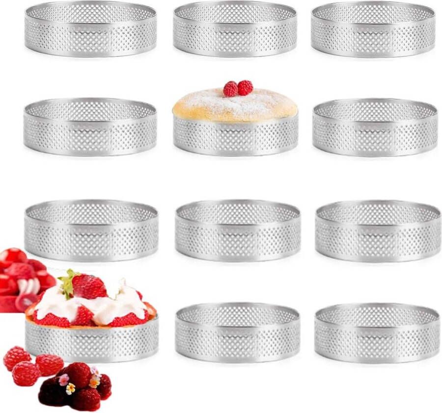 Tiamu 12 stuks taartringen dessertringen met gaten Franse fruitcake pie quiche mousse taartvorm tarteletvormpjes crumpetringen bakringen voor doe-het-zelf verjaardagen Kerstmis (8 cm)