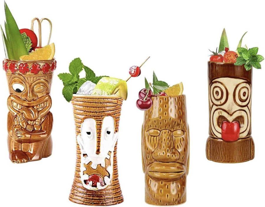 Tiki Mugs Tiki-koppen Tiki Mok Tiki Mugs Cocktailbeker Hawaii Cocktailglazen Tiki Bar accessoires Tiki kopjes drankjes mokken Hawaiian Party Barware Q1