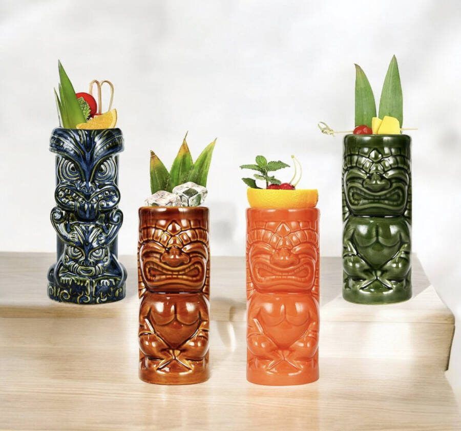 Tiki Mugs Tiki-koppen Tiki Mok Tiki Mugs Cocktailbeker Hawaii Cocktailglazen Tiki Bar accessoires Tiki kopjes drankjes mokken Hawaiian Party Barware Q3