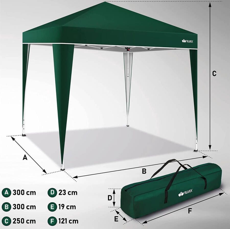 Tillvex Partytent 3 x 3 meter pop up tent groen