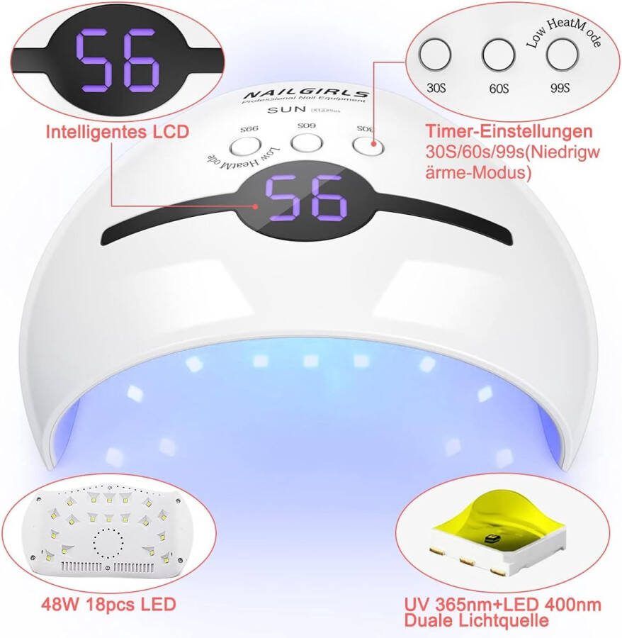 Timé Nagellamp UV Lamp voor Nagels Gellak Polygel Krachtige UV Lamp Nageldroger