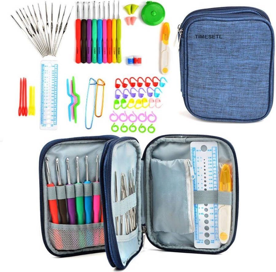 TIMESETL Haaknaaldenset 72-delige set kleurrijke ergonomische handgrepen breinaalden in verschillende maten 51 accessoires kit haaknaalden zachte breinaalden met draagbare tas voor alle