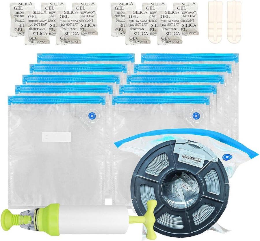 TIOPY 3D Printer Filament Vacuum Storage Bags Kit Storage Packaging Bag for Filament Moisture-Proof with Hand Pump Zip Clips Drying Agent
