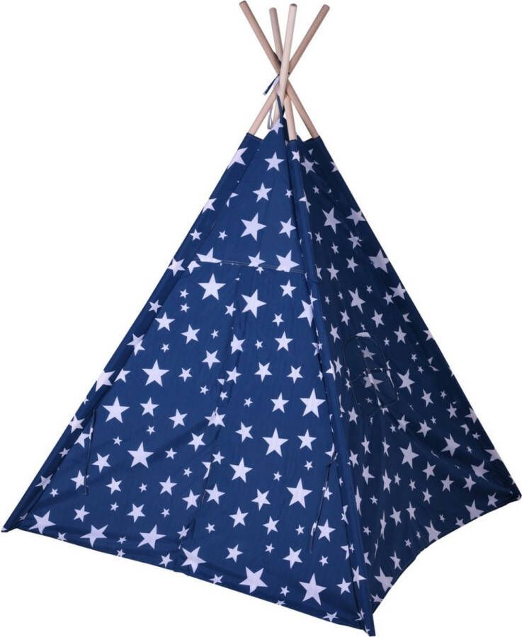 Merkloos Tipi indianentent voor kinderen 103 x 160 cm blauw sterren Speeltenten