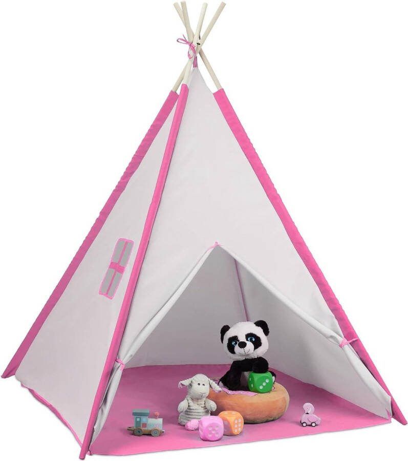 Tipi Tent kinderen speeltent kindertent kinderkamer wit-roze HxBxD 154 x 124 x 124 cm met bodem Tipi Tent kinderen