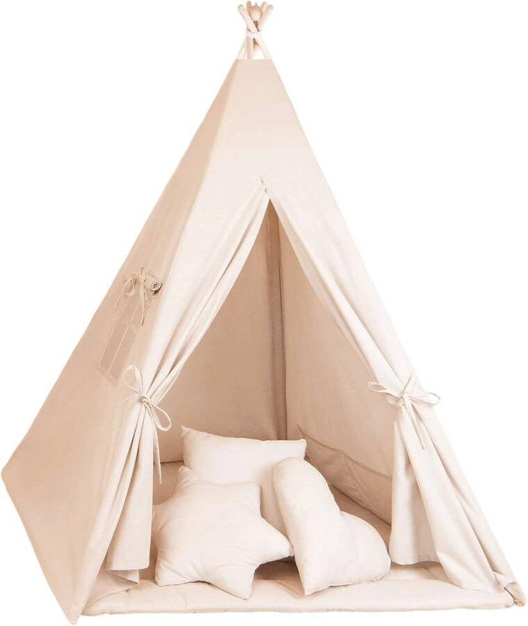 Tipi voor kinderen Speeltent voor de kinderslaapkamer Voor binnen en buiten Model 2 met speelkleed en 3 kussens Abrikooskleur