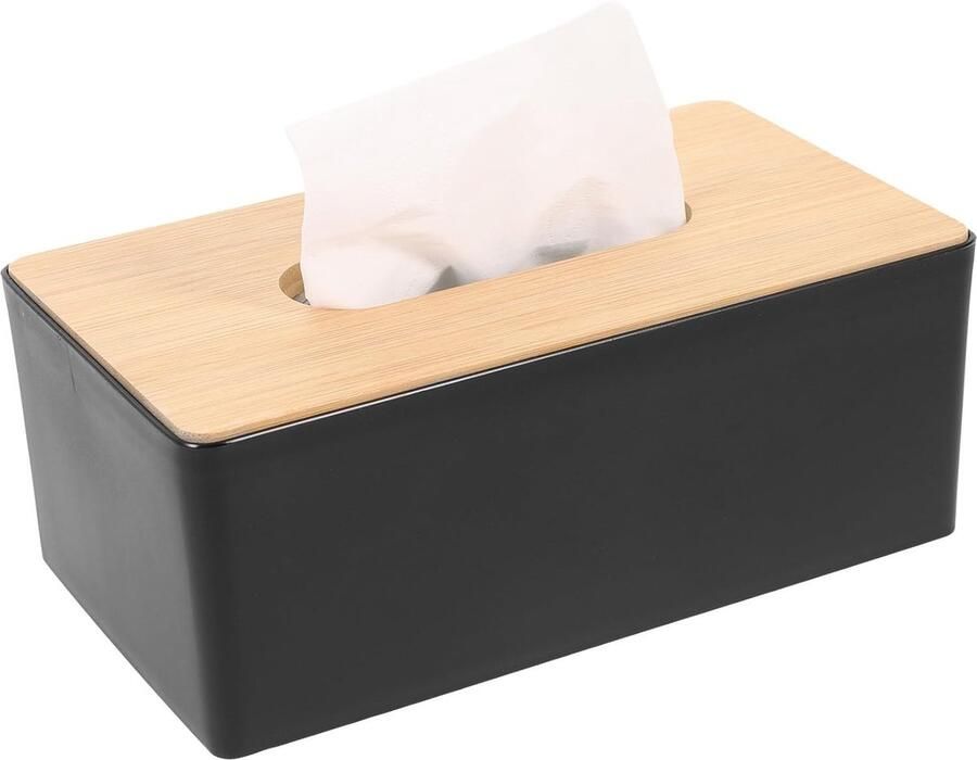 Tissuedoos Zwart Bamboe 21.5*8.5*12 cm Tissue Box Houder Houten Tissue Box Cover Houten Rechthoekige Servet Box Houder Verwijderbare Gezichtsdoekjes Dispenser Papieren Handdoek Opbergdoos voor Badkamer Aanrecht Kantoor Auto Zwarte Auto Decor