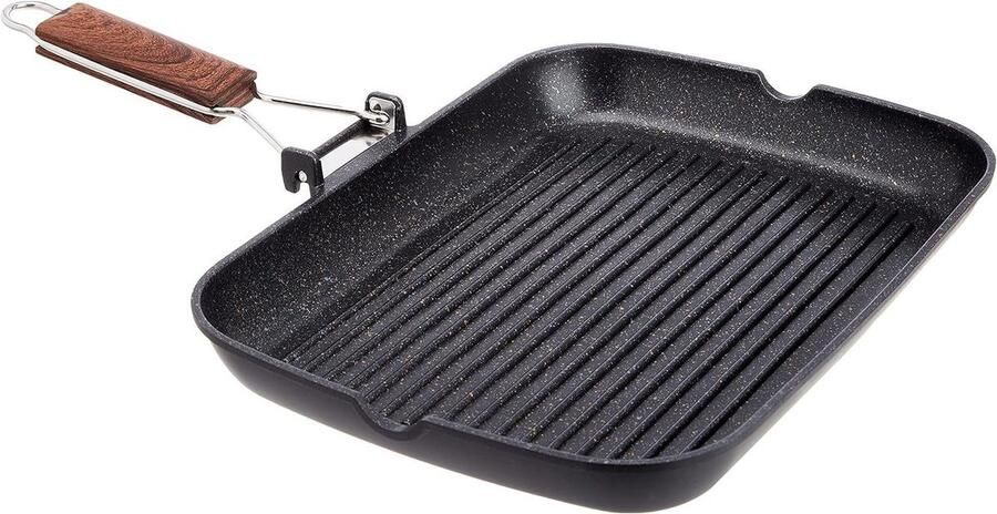 Titanium grillpan voor inductie 34 x 24 cm Quantanium coating milieuvriendelijk PFOA-vrij gesmeed aluminium roestvrijstalen handvat