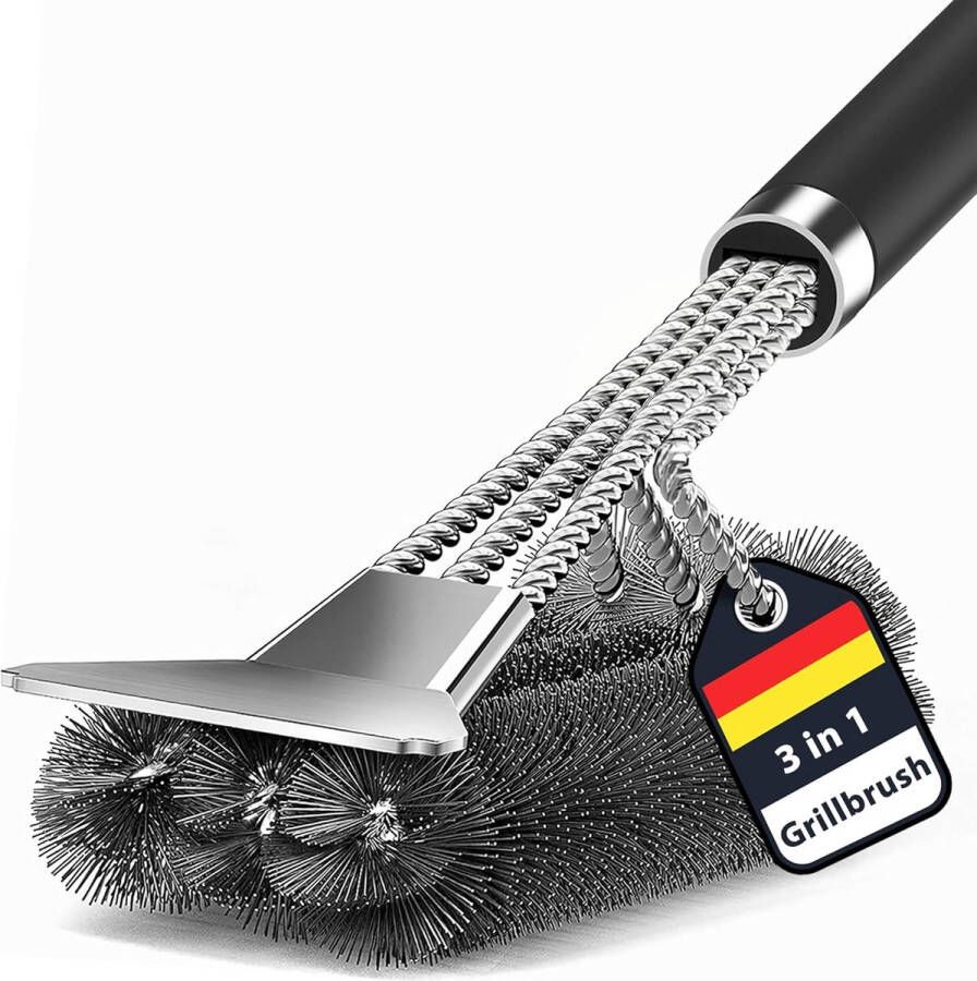 TNTOR Barbecueborstel 3-in-1 grillborstel met reinigingsborstel met lange steel en schraper roestvrij staal BBQ-gereedschap barbecue-accessoires 360 graden reinig grillrooster keuken servies