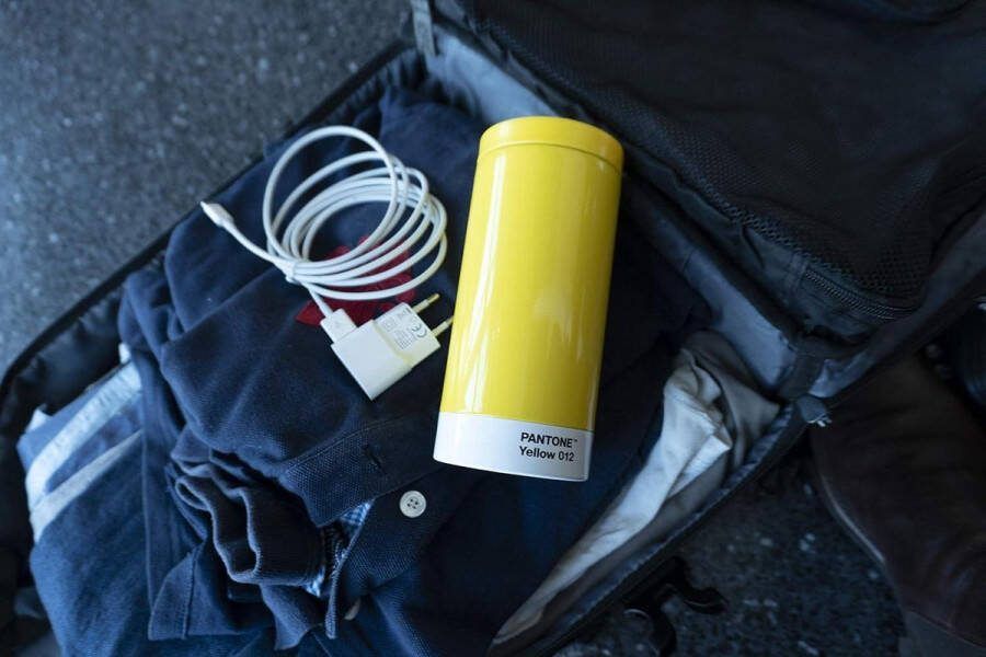 To Go Cup stainless steel travel mug thermo cup 430 ml Yellow 012 C PANTONE