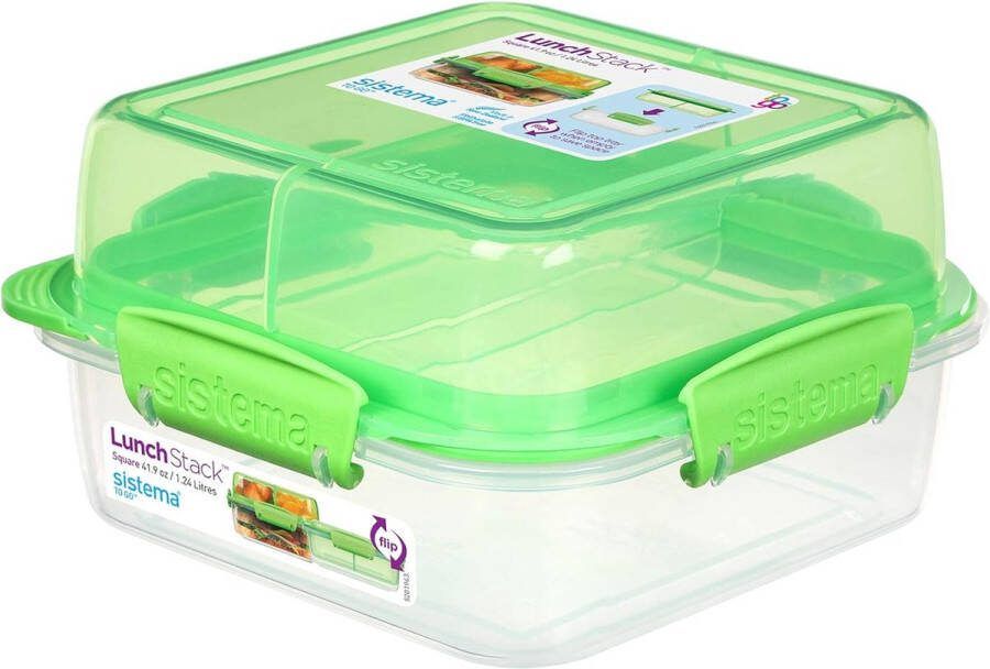 TO GO vierkante lunchbox voor kinderen met vakken 1 24L Bento lunchbox voedselcontainer BPA-vrij turkoois