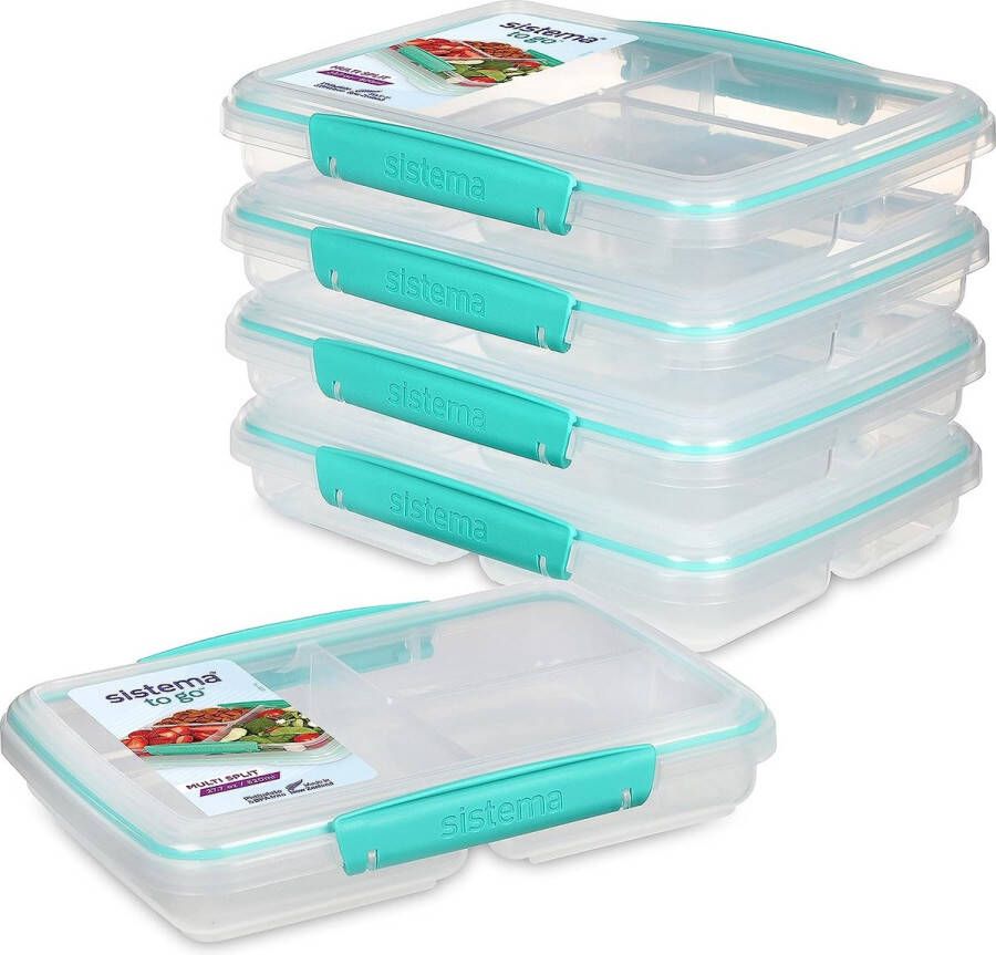TO GO Voedselopslagcontainers Multi Split Meal Prep Boxes Met scheidingswanden en clips 820 ml BPA-vrij 5 tellen