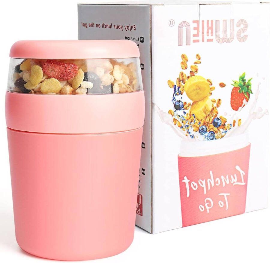 To Go Yoghurtbeker met Lepel Lekvrije Yoghurt Groot Vaatwasmachinebestendig Lunchpot voor Werk School Picknick Roze
