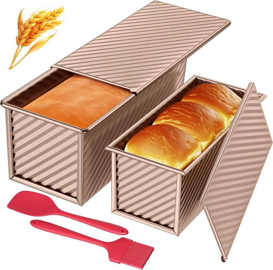 Toast-brood-bakvormset 4 stuks anti-aanbak brood toastvorm met deksel broodbakvorm voor toast en cake (roségoud)