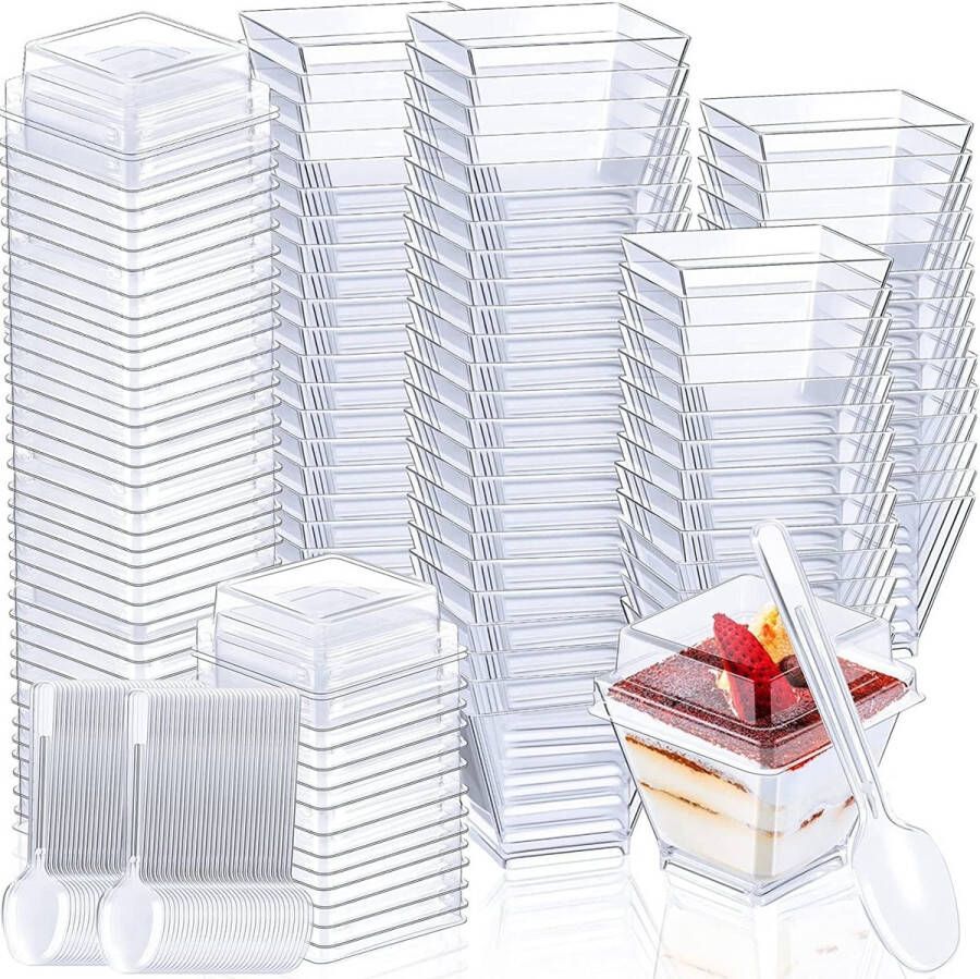 Toetje herbruikbare deksel Dessertbekers met deksel dessertschaaltjes van plastic herbruikbaar 60 70 ml 50 stuks