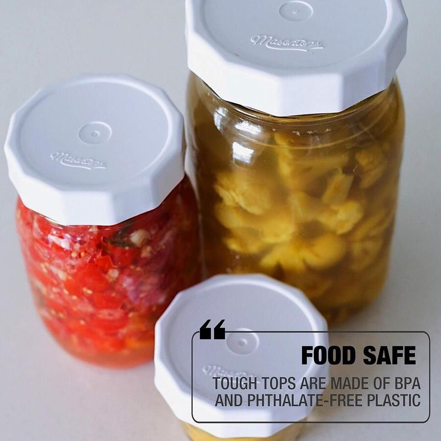 Toetje herbruikbare deksel Tough Tops Regular Mouth Mason Jar Deksel Wit BPA Plastic Schroefdoppen Duurzame Herbruikbare Pot Covers