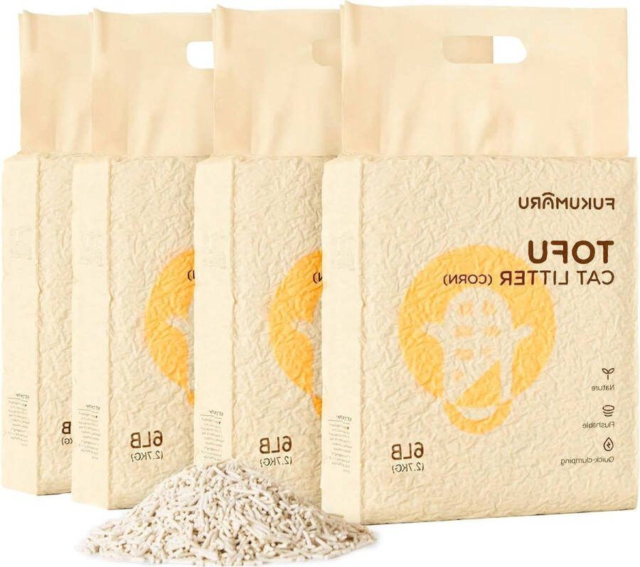 Tofu Kattenbakvulling 10.8 kg Klontvormend Kattengrit Maïskorrels Stofvrij en Gemakkelijk klontvormend Geurcontrole Doorspoelbaar Lage resten Tofu Pers