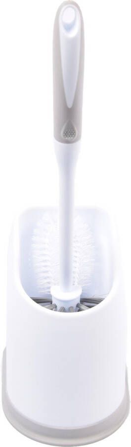 Toiletborstel Roestvrij wit Plastic Witte Toiletborstelhouder met Grijze Onderkant – 34x15cm – Wit – 1 Stuk