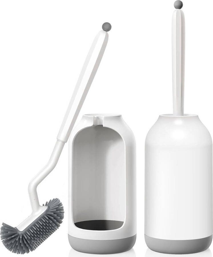 Toiletborstel siliconen toiletborstel met houder: 2 stuks flexibele wc-borstel met randreiniger sneldrogende toiletborstelhouder set voor badkameraccessoires hangende toiletborstel wit zonder