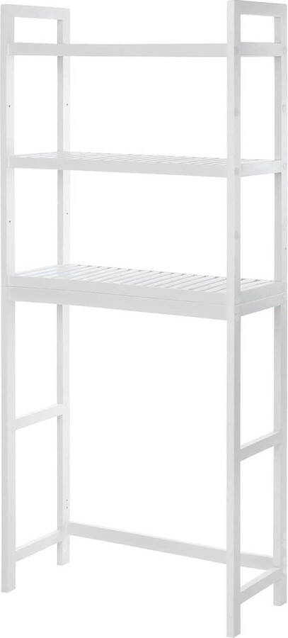 Toiletmeubel met 3 niveaus bamboe opbergrek badkamerorganizer voor toiletruimte eenvoudige montage wit Opbergrek