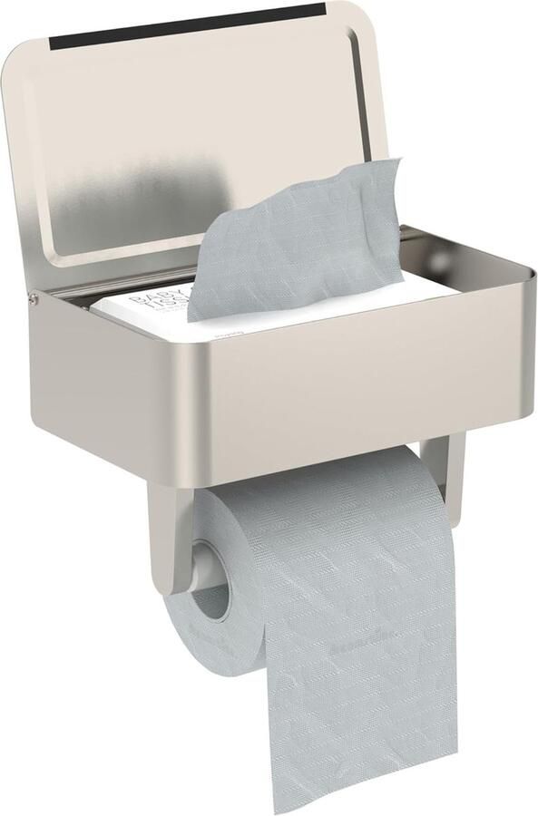 Toiletrolhouder met doos voor vochtige doekjes toiletrolhouder met plank wandhouder van roestvrij staal doorspoelbare doekjesdispenser en opbergruimte voor de badkamer