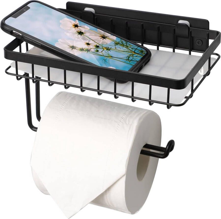 Toiletrolhouder met plankje Toiletrolhouder Papierhouder Wandgemonteerde Toiletrolhouder voor Badkamer Toilet Keuken Organizer Plankje Papierhouder Toiletrolhouder voor Badkamerdecoratie