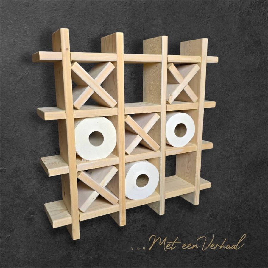 Toiletrolhouder wc-rol houder van reclaimed wood duurzaam handgemaakt boter kaas en eieren tic-tac-toe