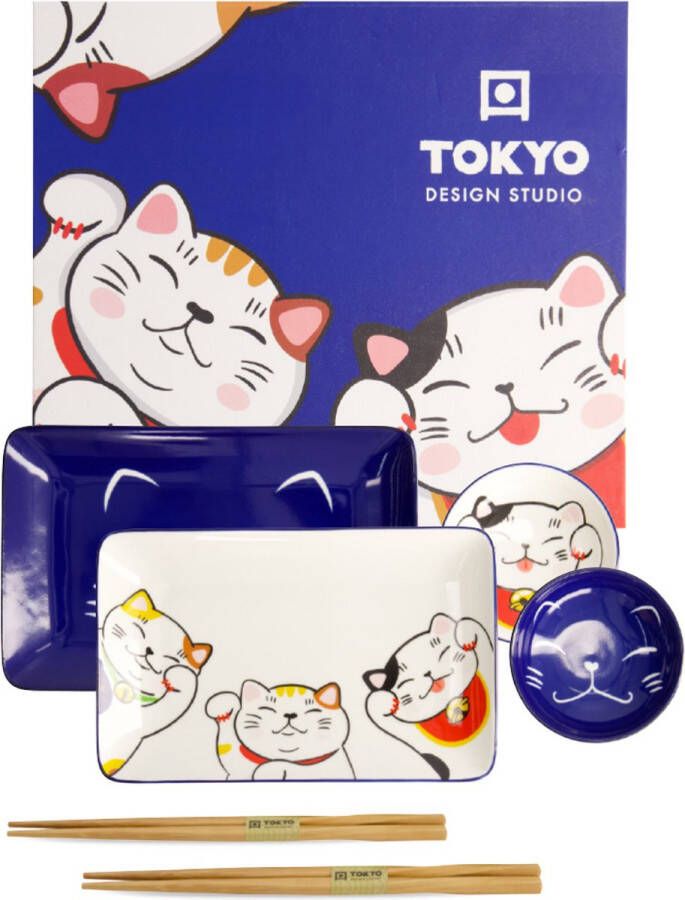 Tokyo Design Studio Kawaii Lucky Cat Sushi Set 6-delig 2 Persoons