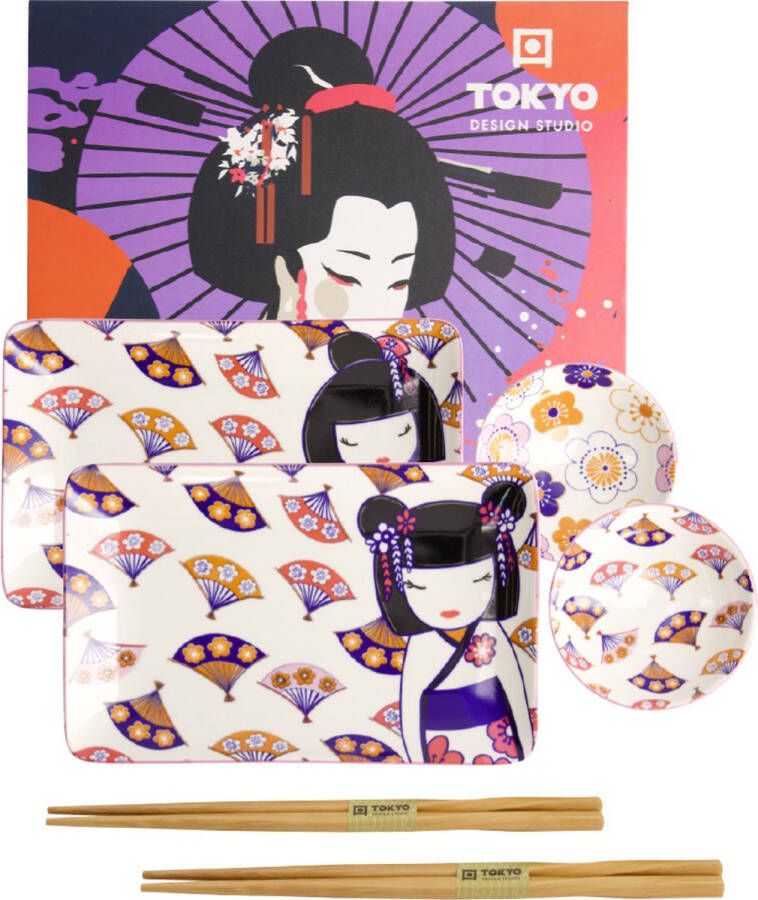 TOKYO DESIGN STUDIO- Kawaii Maiko Sushi Plate Giftset Set4 w Chopsticks