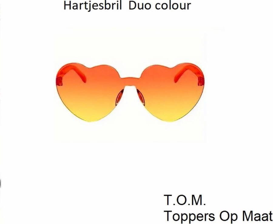 T.O.M.- Bril Hart -Oranje Geel EK Voetbal Bril- Hartjes bril- Carnaval bril- Festival bril- Zonnebril- Foute Party bril- Grappige bril