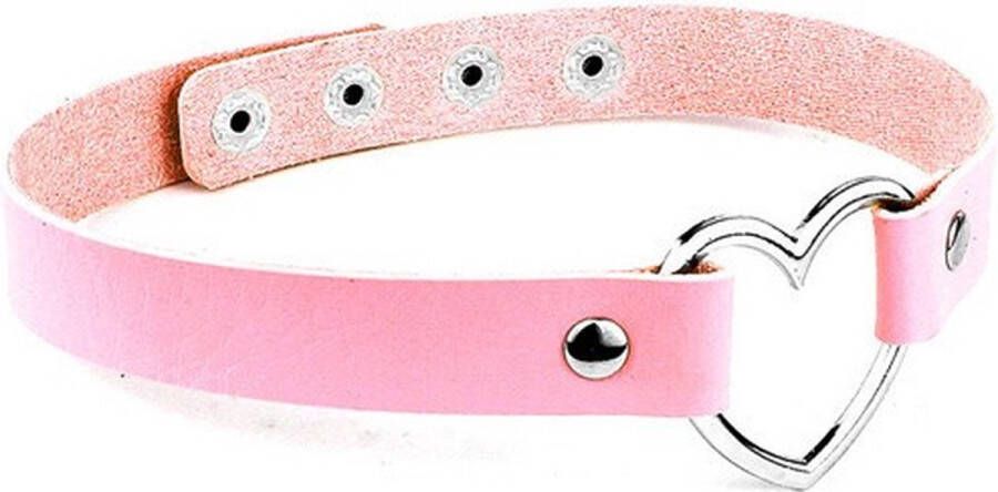 T.O.M. Choker hartje -Roze- BITCH pink edition- PU leer- Halsband- Barbie ketting -Lingerie ketting