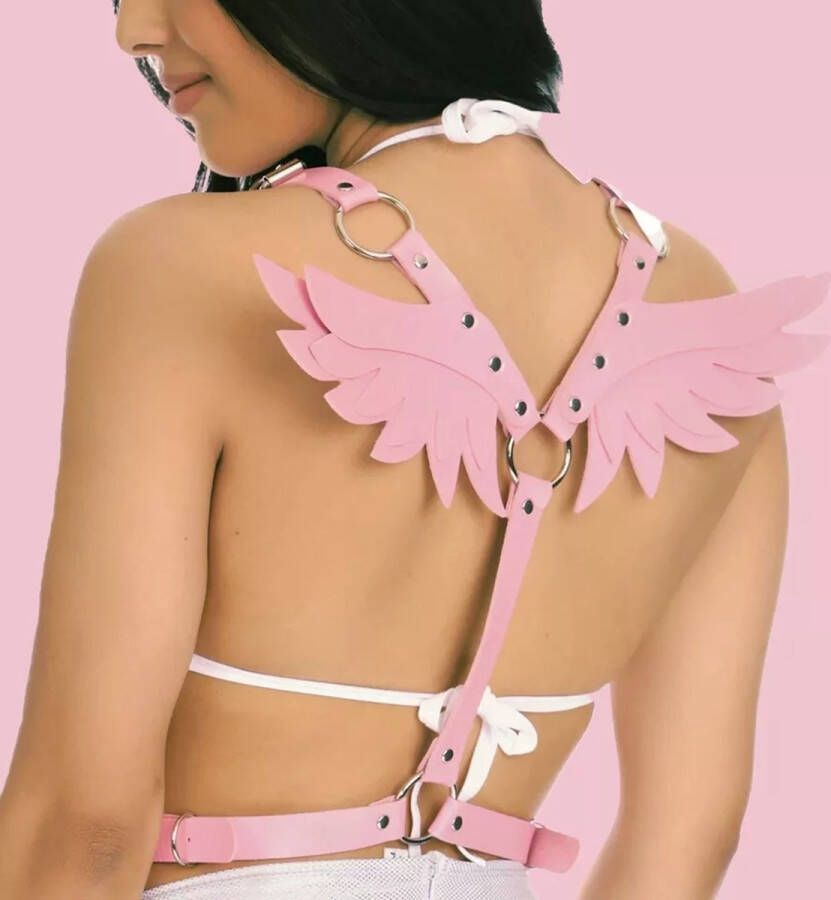T.O.M. Vleugels Roze- BITCH Pink edition- Barbie Vleugels leatherlook- Engelen vleugels- Harnas Pink- Universeel- sprookjes outfit- Verkleedkleding
