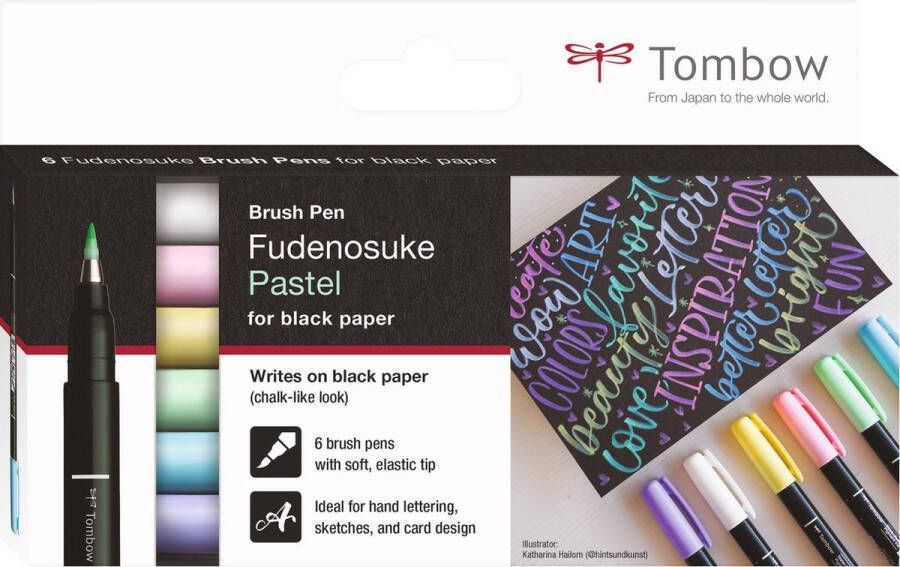Tombow Brush Pen Fudenosuke zacht-pastel voor zwart papier 6 st WS-BS-6P (10-22)