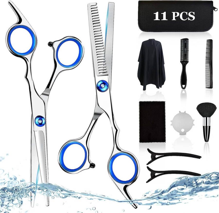 Tondeuse Set Haarschaar Kappersschaar [rechte schaar] [Effileerschaar] [Roestvrij staal] Schaar Haar Knippen [Zwart]