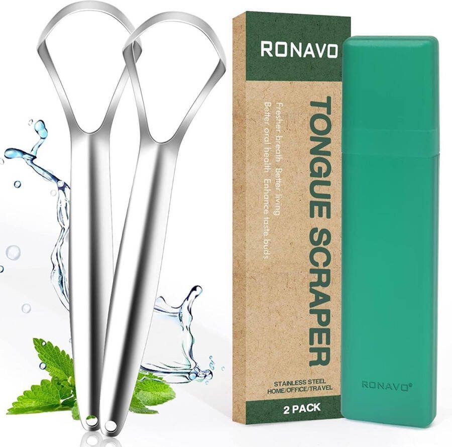 Tongreiniger Tongschraper (2 stuks) genezen slechte adem (medische kwaliteit) roestvrijstalen tongreinigers 100% BPA-vrije metalen tongschrapers frisser adem in seconden