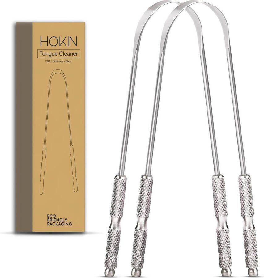 Tongreiniger Tongschraper voor volwassenen van HOKIN (2 stuks mondverzorgingspakket) Roestvrijstalen tongreinigers Verminderen slechte adem 100% metalen stevige schrapers Hygiëne voor mannen en vrouwen