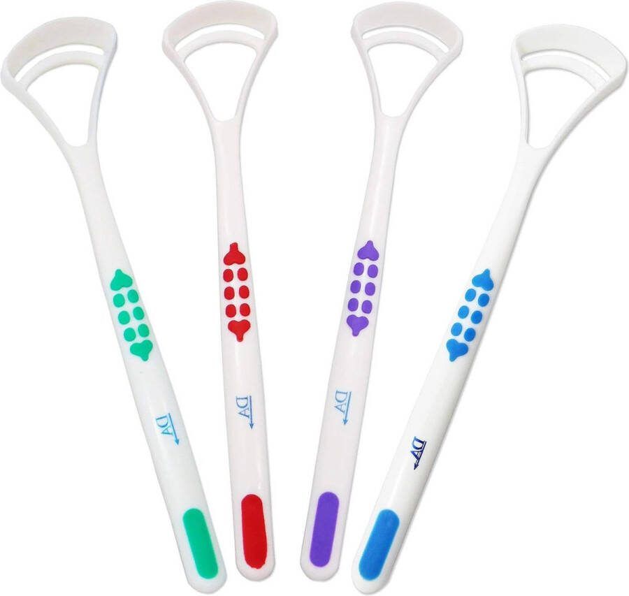 Tongschraper reiniger x 4 set van 4 kleuren mondverzorging tandheelkunde Tongschraper